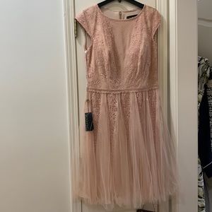 Tadashi Shoji designer dress light salmon pink. Lace on top/ sleeveless size 12
